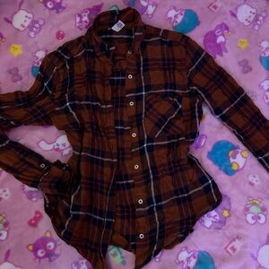 Brown Plaid Button-Up Shirt